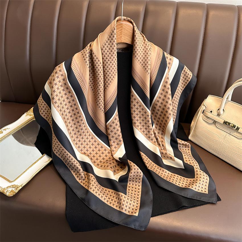 90 * 90cm New Twill Silk Simple Sun Protection Warm Large Square Scarf Shawl Headscarf For Women