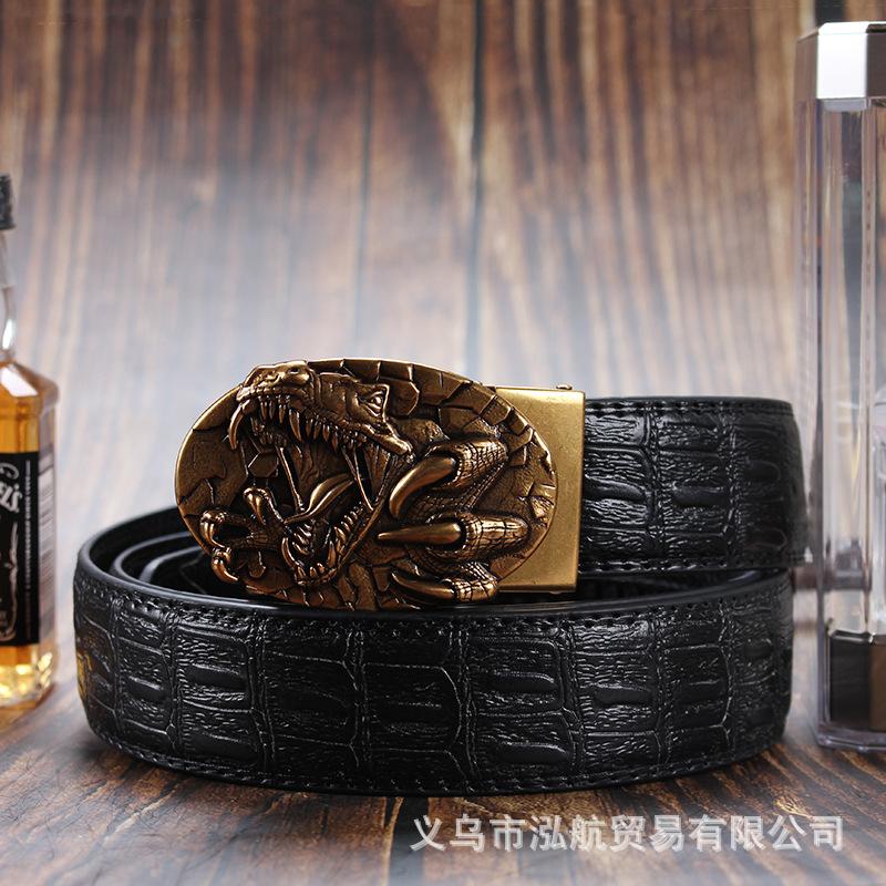 Men's Leather Belt with Automatic Buckle, Genuine Leather, Bronze Buckle, Faucet for Middle-aged and Young Business Casual Pants