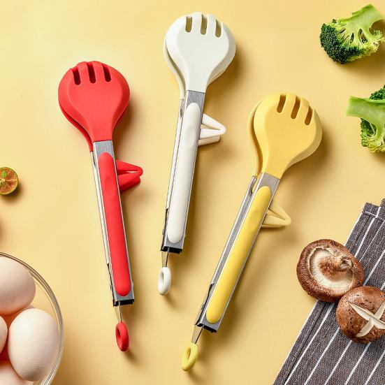 Silicone Food Clip with Stand Anti-scald Long Handle Hangable Multifunctional Steak Meat Barbecue Serving Clamp Tong Spatula Kitchen Supplies