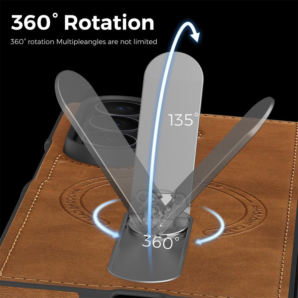 New Vintage Leather Phone Case For Samsung Galaxy Z Fold 7 6 5 4 Magnetic Hidden Rotate Stand Wireless Charging Compatible Cover