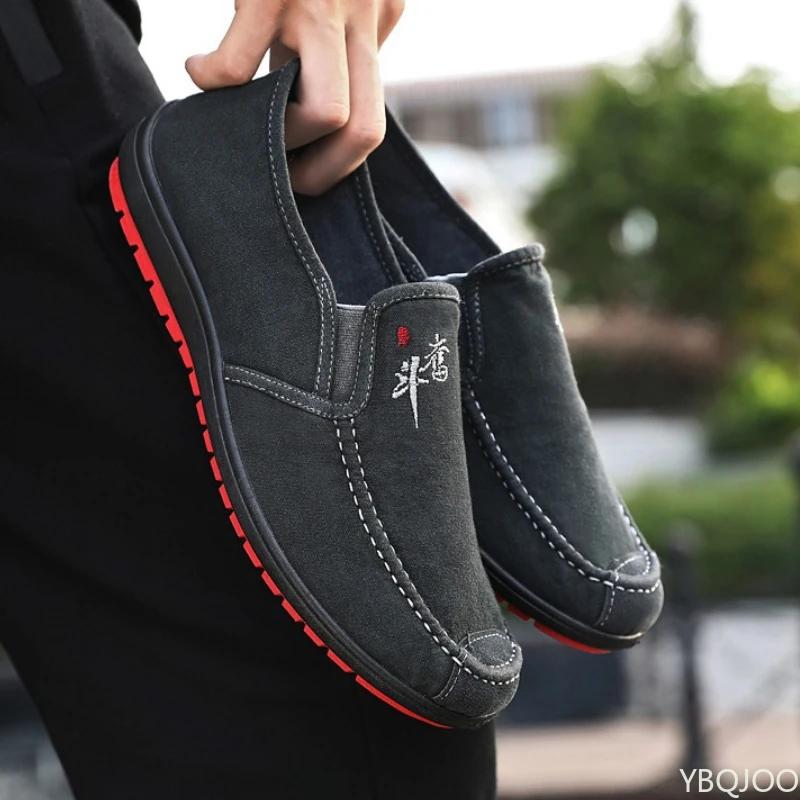 Мужские туфли на плоской подошве, новые, противоскользящие и износостойкие, на мягкой подошве, удобные, повседневные парусиновые туфли на платформе