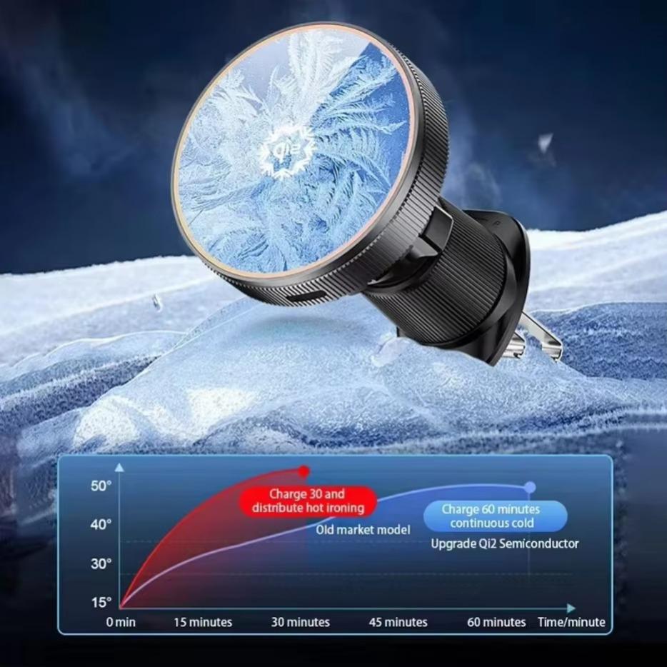 Автомобильное беспроводное зарядное устройство с ледяным охлаждением Qi2, магнитное, с быстрой зарядкой, автомобильный держатель для телефона, подставка, крепление для Magsafe IPhone 16 15 14 13 Pro Max