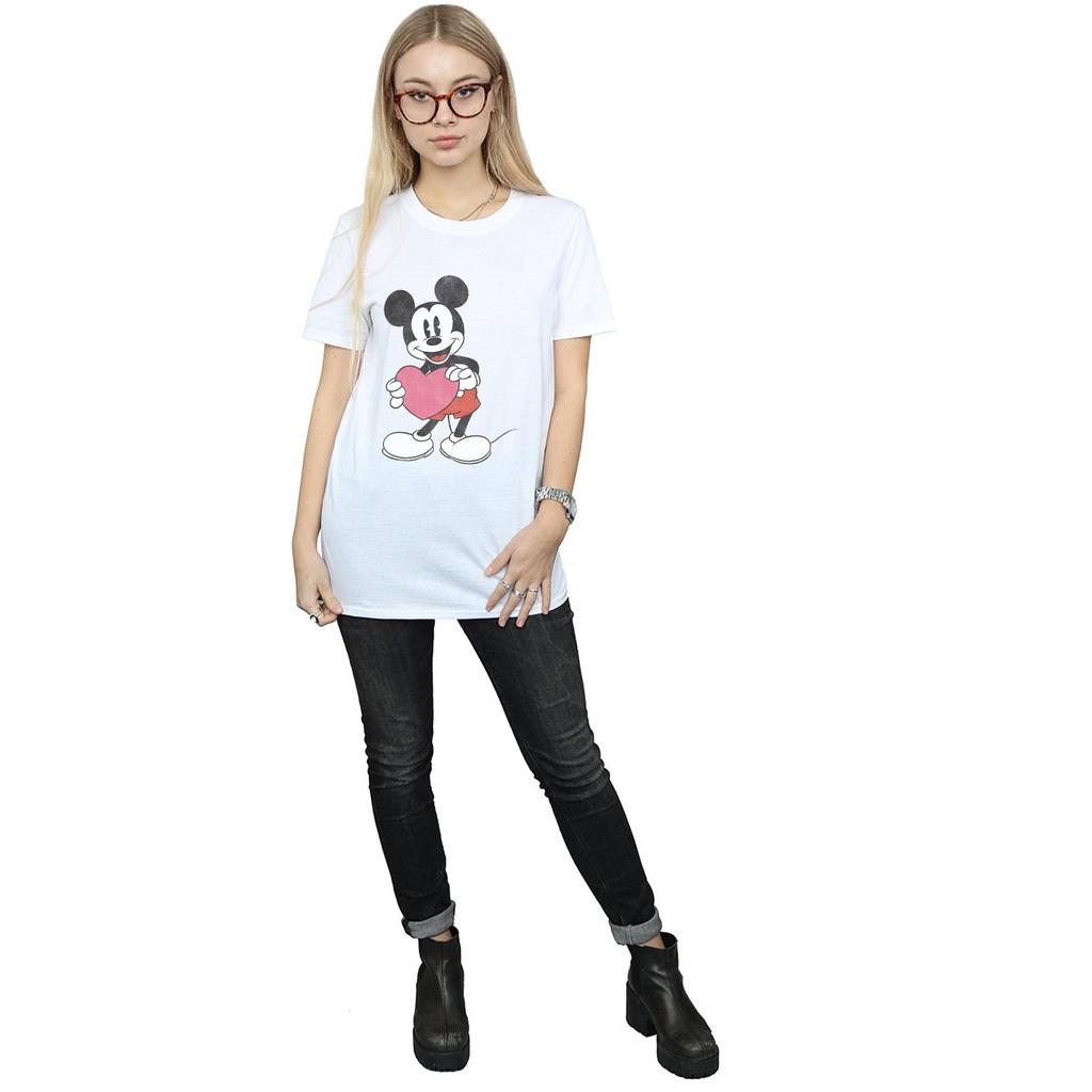 Disney Womens/Ladies Mickey Mouse Valentine Heart Cotton Boyfriend T-Shirt