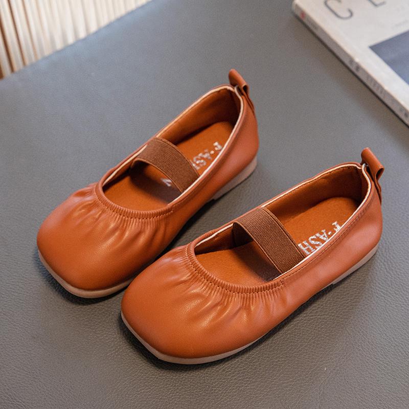 Girls Flats Shoes Soft Japanese Style Children Casual Shoes Simple Elastic Band Kids Fashion Moccasin Shoes Square-toe 2024 New