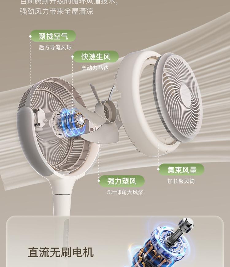 Baisteng voice circulation fan Q6 air circulation household floor light sound living room intelligent timed circulation fan