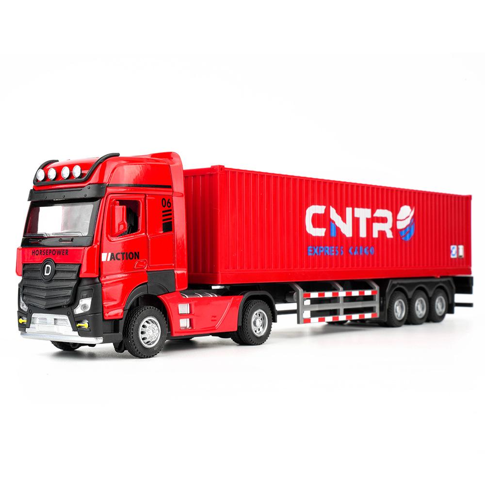 1/50 Container Truck Toy Car, Collectible Transport Vehicle Model Car with Lights and Sounds, Pull Back Diecast Toy Gift for Children