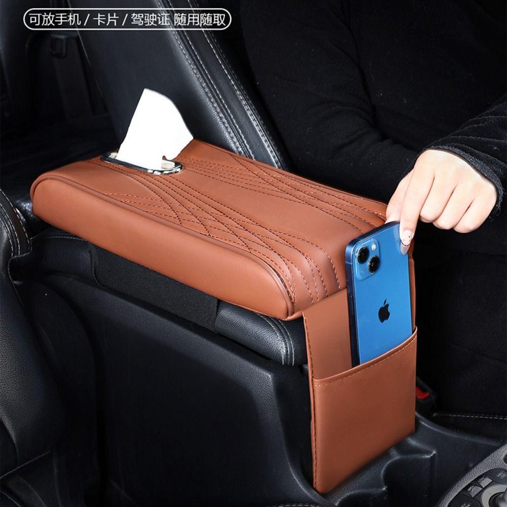 Storage Bag Armrest Heightening Cushion with Tissue Box Auto Armrest Cover Car Armrest Box Trucks
