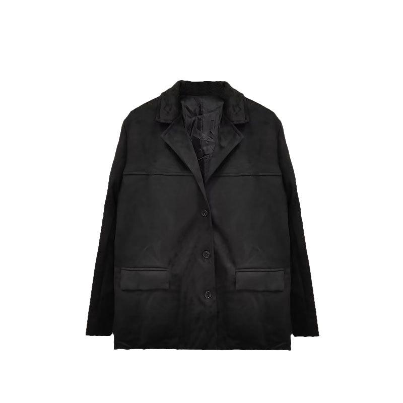 Brown Suede Blazer with Notched Lapel for Women