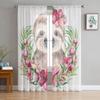 Watercolor Cartoon Sloth Chiffon Sheer Curtains For Living Room Bedroom Decoration Window Tulle Curtains Drapes