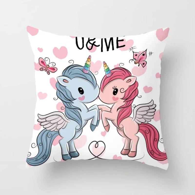 Милый узор с принтом единорога, квадратная подушка, полиэстеровая наволочка, подушка для дивана, офисного кресла, простая домашняя декорация