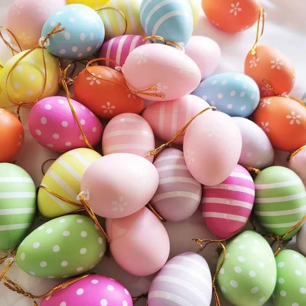 12Pcs/Set DIY Craft Easter Simulation Egg Cartoon Artificial Egg Pendant Hanging Ornament