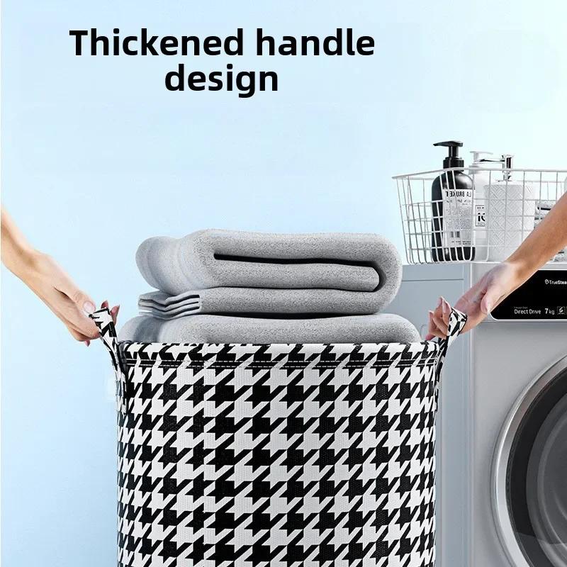 Print Laundry Basket Portable Foldable Cotton Linen Hamper for Home Kids Toys Dirty Clothes Storage Bag Organizer