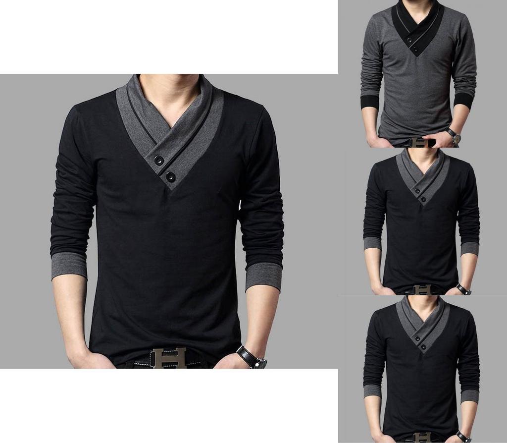 Camiseta De Hombre De Manga Corta Larga Slim Cuello En V Muscle Tee Blusa Casual