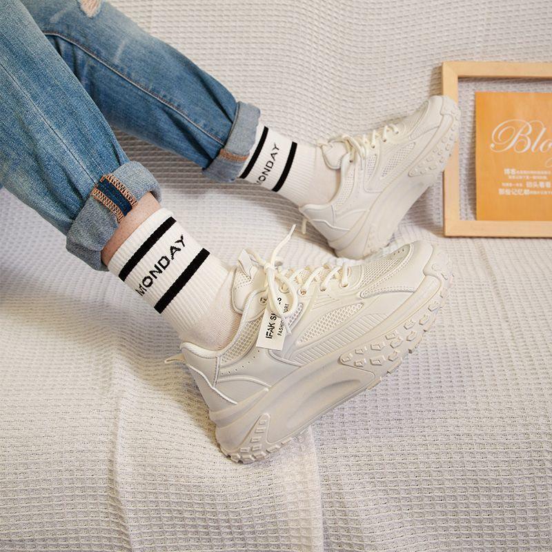 High-value Dad Shoes Women's Korean Version Versatile 2025 New Summer and Autumn Thick-soled Leather Surface Casual Sports Little White Shoes Single