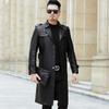 Осенняя длинная кожаная ветровка мужская дубленка пальто длиной до колена деловое повседневное пальто для людей среднего возраста с воротником кожаное пальто