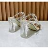 Silver Ladies High Heel Slippers Crystal Heel Sandals