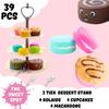 Kids Play Food Set, 3-Tier Dessert Stand Cupcakes Macarons, 44PCS Assorted Colors, Afternoon Tea Role Play Toy