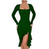 Женское модное сексуальное плиссированное боди-платье, элегантное коктейльное платье с длинным рукавом и квадратным вырезом