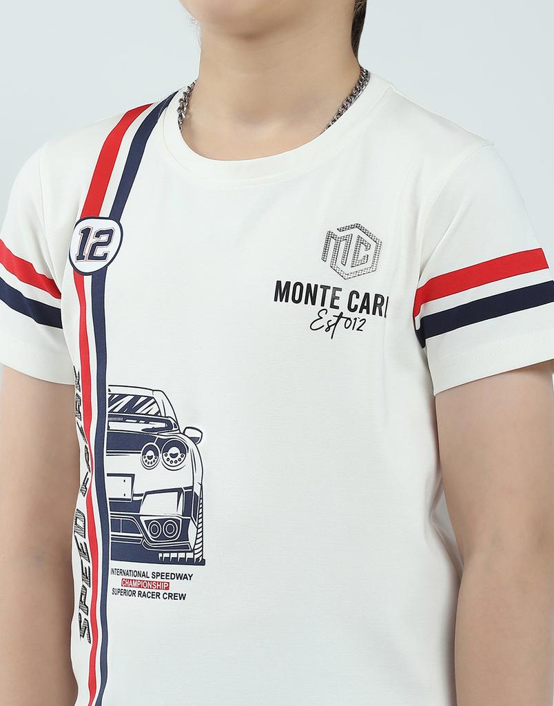 MONTE CARLO Белая футболка с принтом для мальчиков, круглый вырез, 5-6 лет