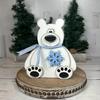 Christmas Bear Ornament Wooden Block Rustic Bear Sign Cartoon Xmas Bear Decoration Centerpiece for Table Desk Shelf Mantel Cabinet