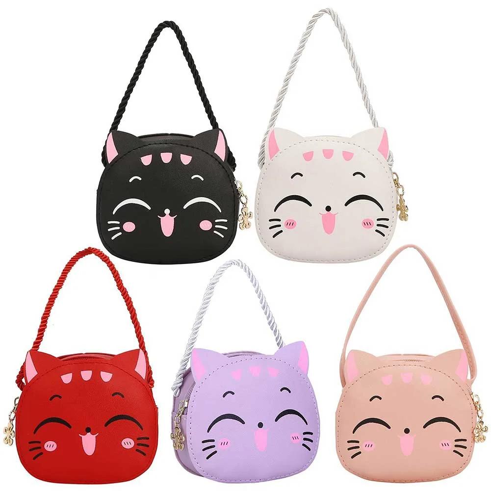 Сумка-портмоне Kawaii для девочек, мини-сумка на плечо из искусственной кожи с мультяшным котом, повседневная модная сумка для монет, компактная детская милая сумка на слинге, маленькая Bolsa