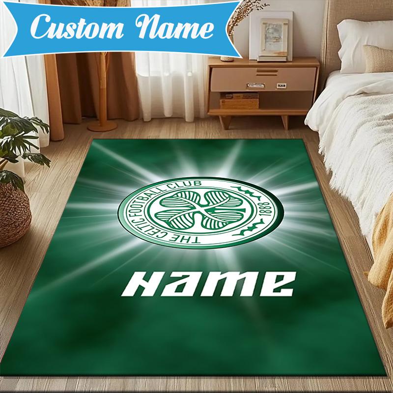 Custom Name Celtic Football Crest Rug Game Carpet, Floor Mat for Bedroom Living Room Entryway Rug, Home Decor Idea Gift for Christmas birthday