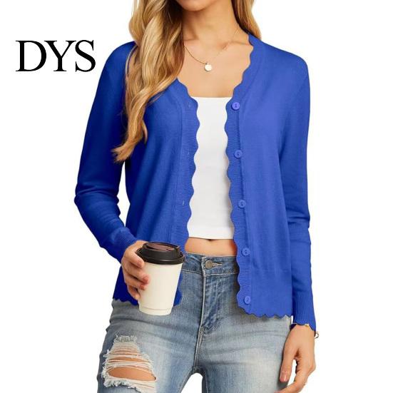 Осенняя одежда с длинным рукавом, вязаный кардиган-свитер для женщин, с волнистым V-образным вырезом, на пуговицах, для повседневной носки, передний кардиган, повседневный, офисный, для женщин