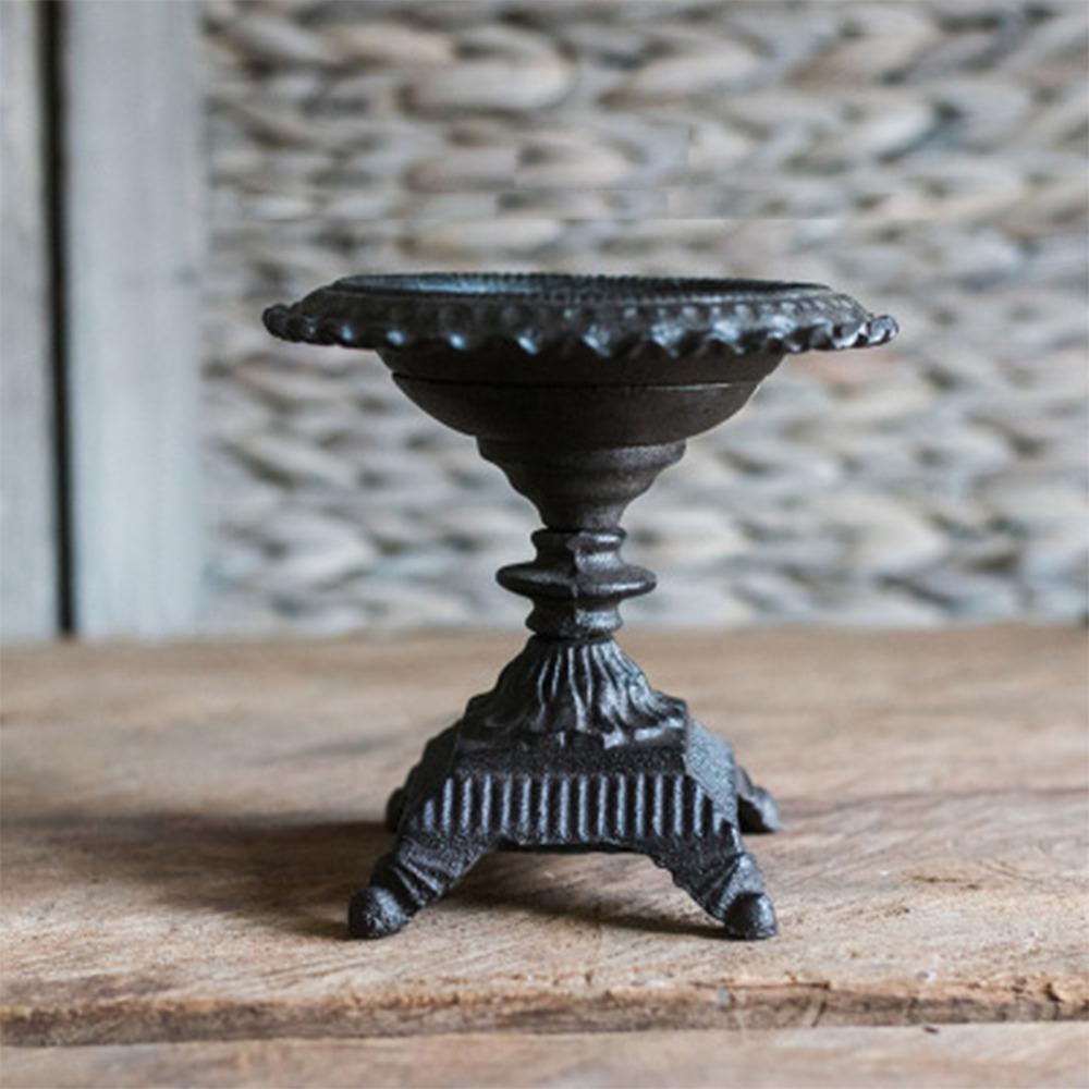 5.12in Vintage Pillar Candle Stand Iron Ornate Iron Candlestick Fireplace Mantel Decor