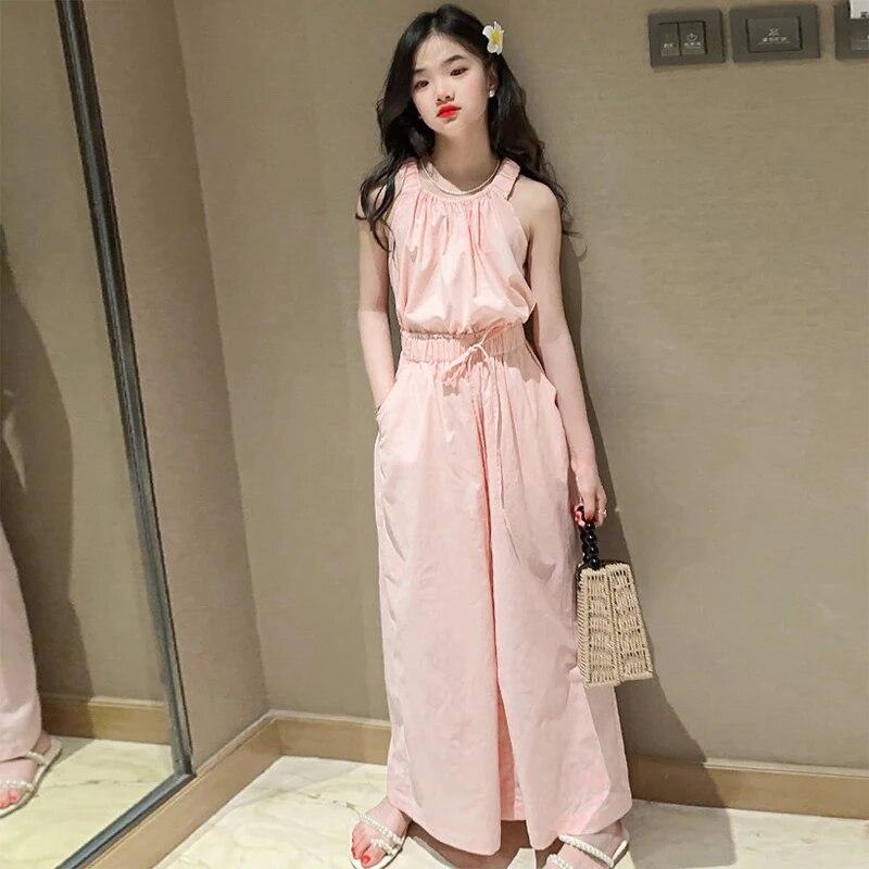 Summer Teen Girls Clothing Sets Children Fashion Princess Tops + Wide Leg Pants 2Pcs Outfits Kids Tracksuit