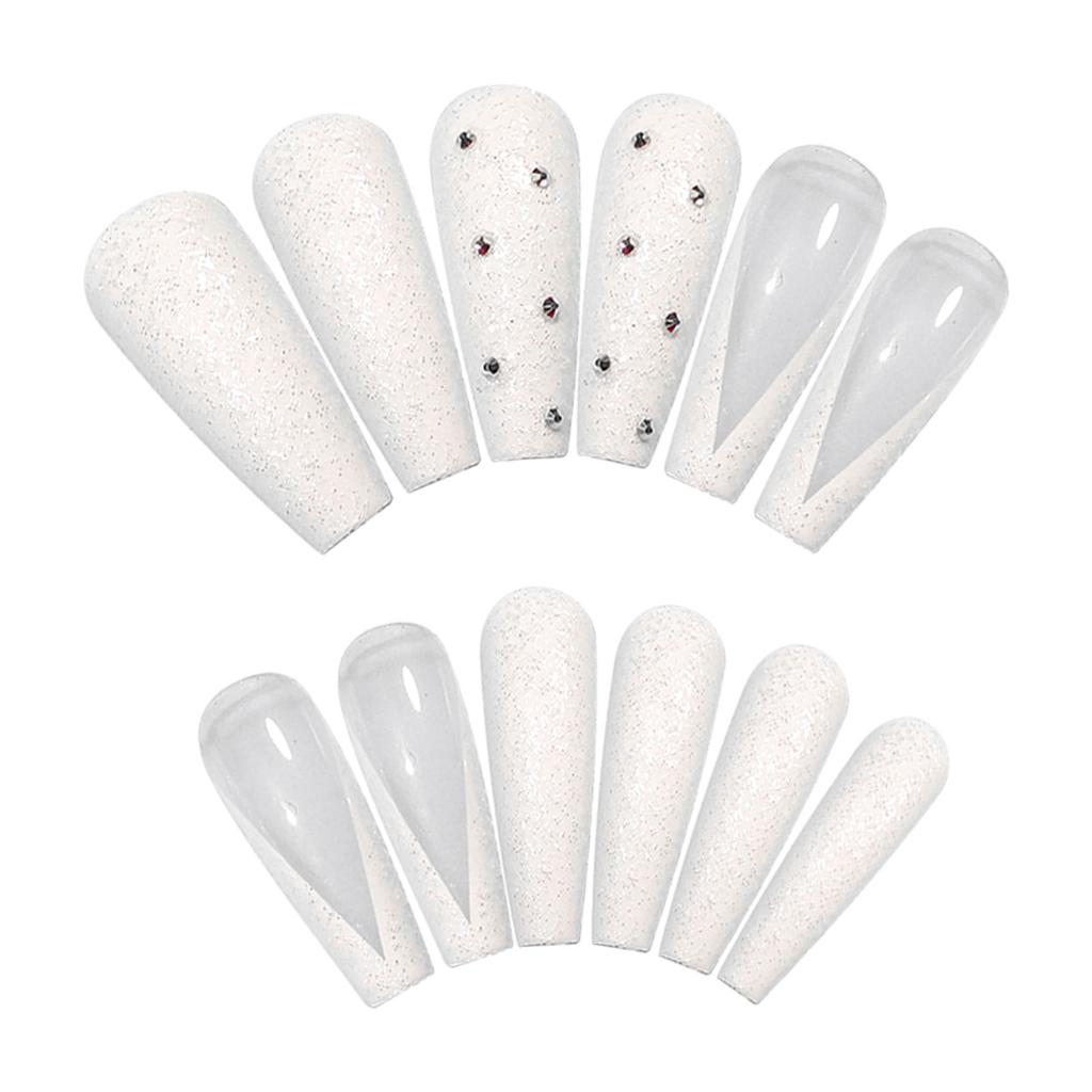 Super Long Ballet Nail Art, Fashionable Nail Art, Matte V-Shaped French Wearable False Nails