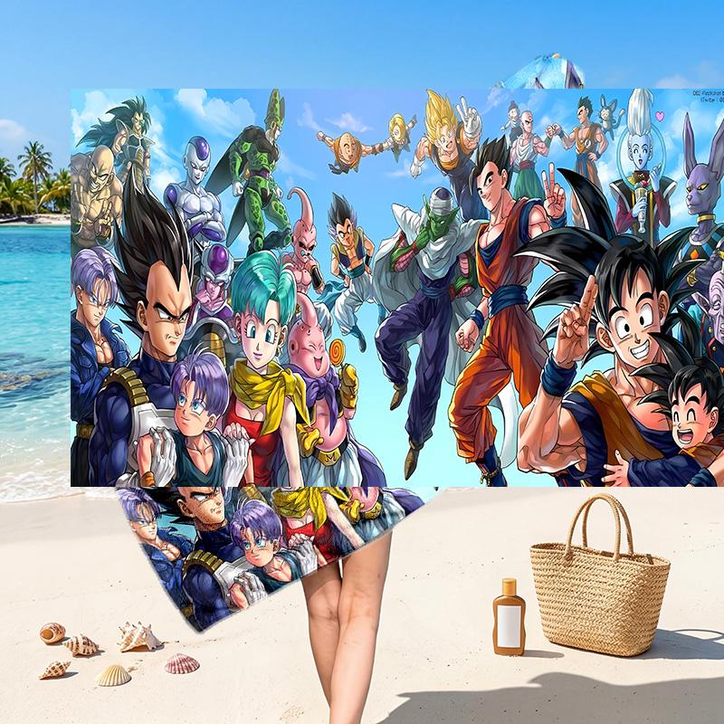Dragon Ball Printed Swim Towel, Portable Water Absorbent Towel for Beach Camping Daily Bathroom Use