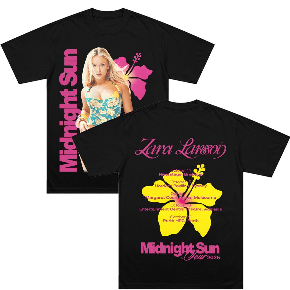 Футболки Midnight Sun Tour 2026 Z-Zara Larsson Графическая одежда Y2k Хип-хоп Женская Мужская Уличная одежда Чистый хлопок Мягкая Повседневная футболка Шикарная