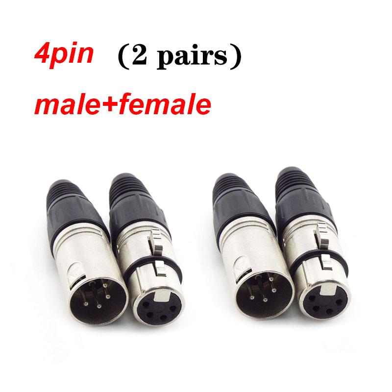 1pair 3 Pin 4 Pin XLR Audio Cable Connector MIC Male Plug / Female Jack Professional for Cable Microphone Wire Power Adapter