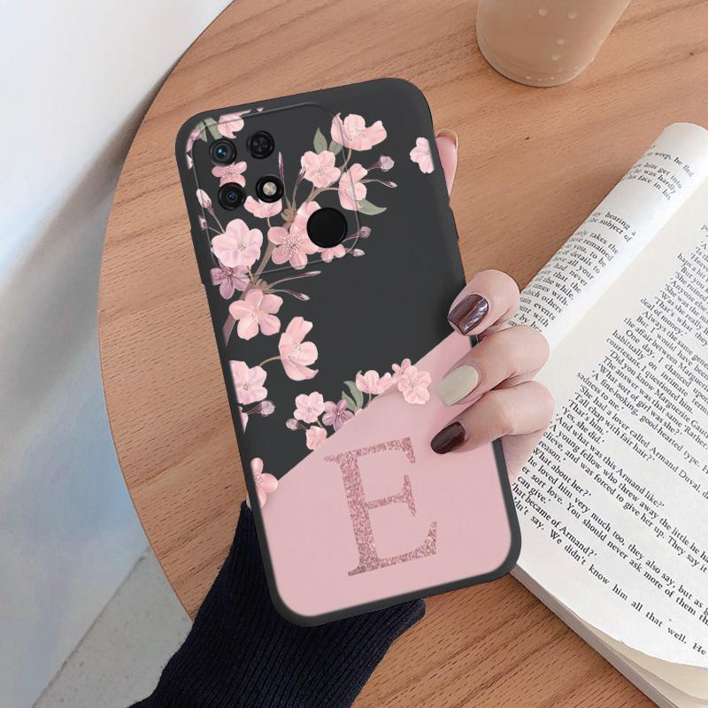 For Redmi 10C Redmi10C Phone Case Cute Pink Flowers Letter Back Cover Silicone Capa Soft Bumper Coque For Redmi Note 8Pro 8T 12C