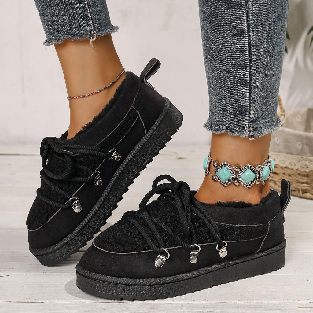 Зимние удобные ботинки на шнуровке большого размера, модные новые ботинки для снега с круглым носком и толстой подошвой, нескользящие повседневные ботинки для ходьбы для женщин