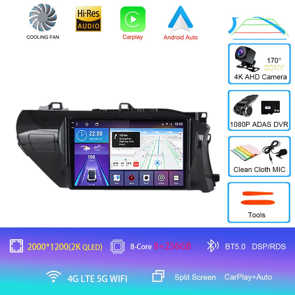 Для Toyota Hilux 2016-2020 Автомагнитола Android 14 Carplay Auto 2K Экран WIFI+4G Мультимедийный плеер 2din Автомагнитола Стерео Головное устройство