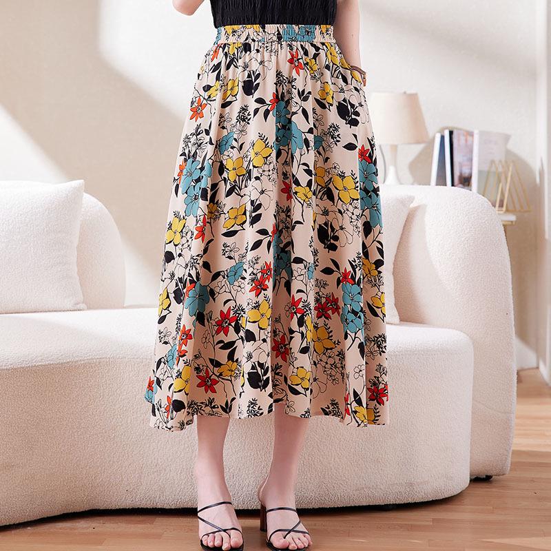 Женская летняя юбка А-силуэта из шифона с цветочным принтом: Стильный, модный, эластичный пояс, привлекательный дизайн