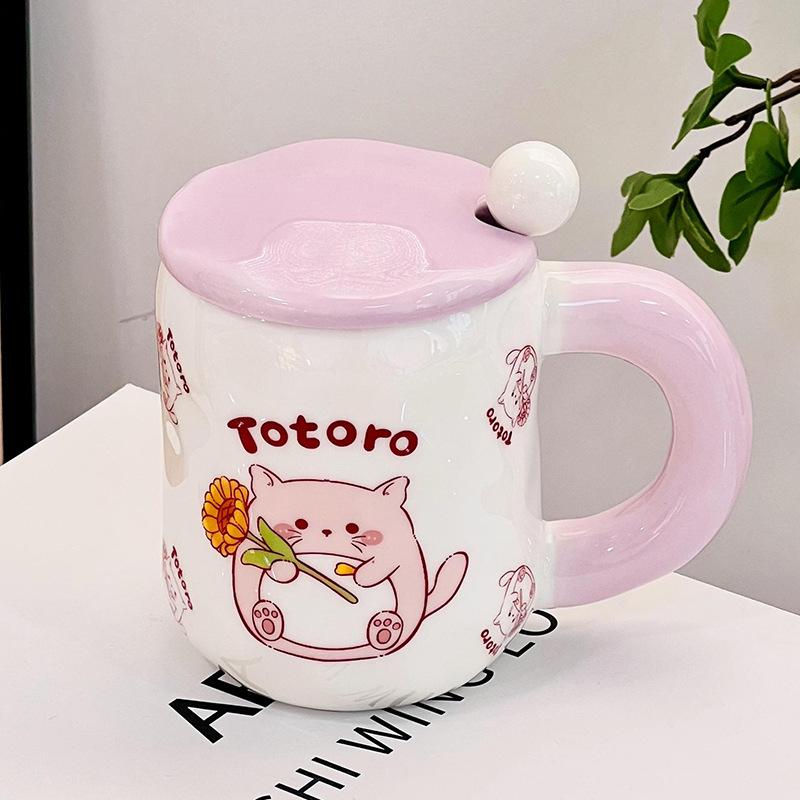Family Suit Rabbit Ceramic Cup High Value Straw Cup with Lid Cute Cup Souvenir Gift Cup
