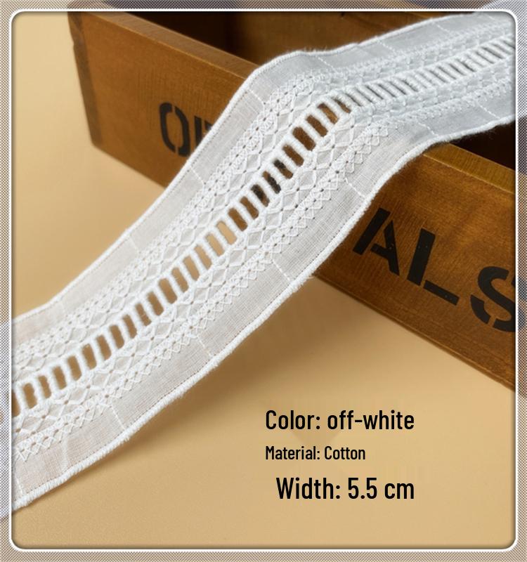Ткань с вышивкой и кружевной отделкой Off-White для отделки подола юбки - Чистый хлопок, Двойная фиксация края