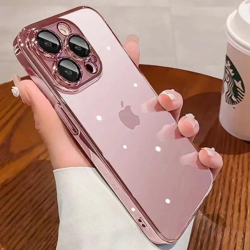 Plating Clear Phone Case For For Iphone 17 Air 16 16e 1 14 13 11 12 Pro Max Plus13 Mini Full Lens Glass Protector Silicone Cover