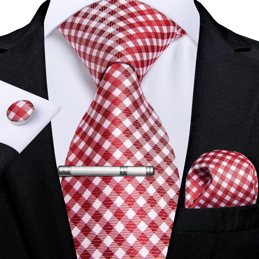 Набор для Мужчин: клетчатый галстук 8,5 см, клип и запонки в клетку