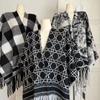 Winter France Knitting Tassels Shawl Women Fashion Warm Natural Plaid Muffler Female Vintage Design Knit Loose Print Scarf New