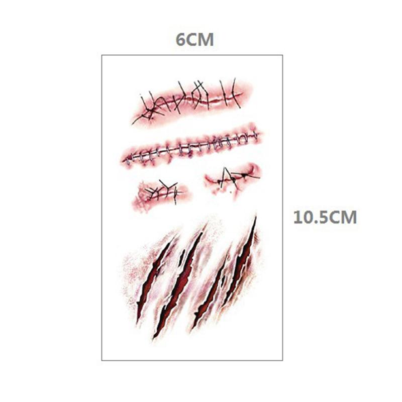 Halloween Tattoos Terror Wound Temporary Tattoos Waterproof Realistic Blood Tattoos Injury Scar Tattoo Stickers For Face Hands