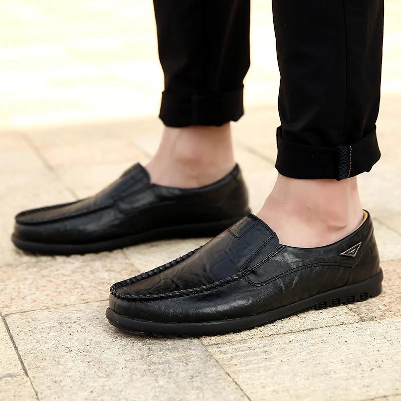 Fashion Man Shoes Genuine Leather Men Casual Shoes Brand 2024 Mens Breathable Slip On Black Driving Shoes Plus Size 37-46