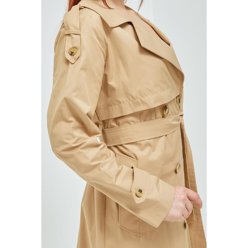 Waterproof Medium Length Unlined Cotton Double Breasted Trench Coat Beige 3440