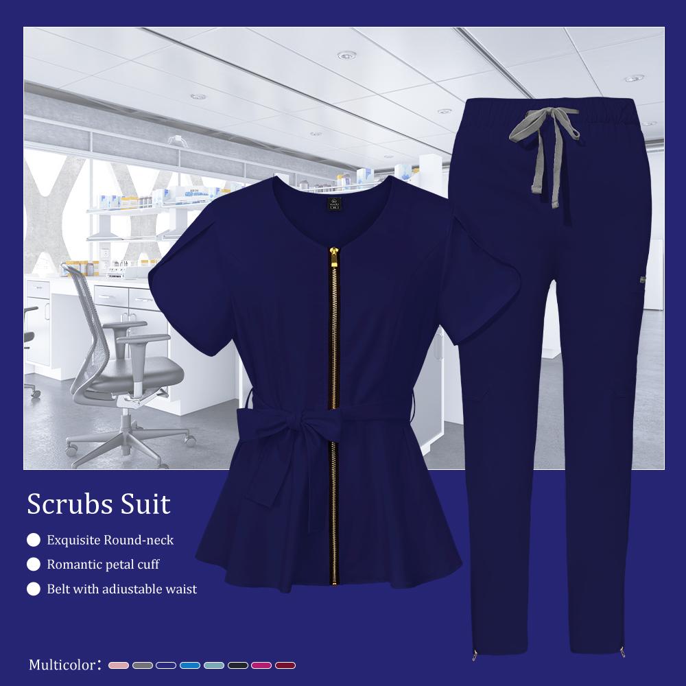 Набор для косметолога Униформа для ветеринарной клиники Медицинская униформа Комплект медсестры с коротким рукавом Медицинская женская униформа Костюм для операционной Комбинезон