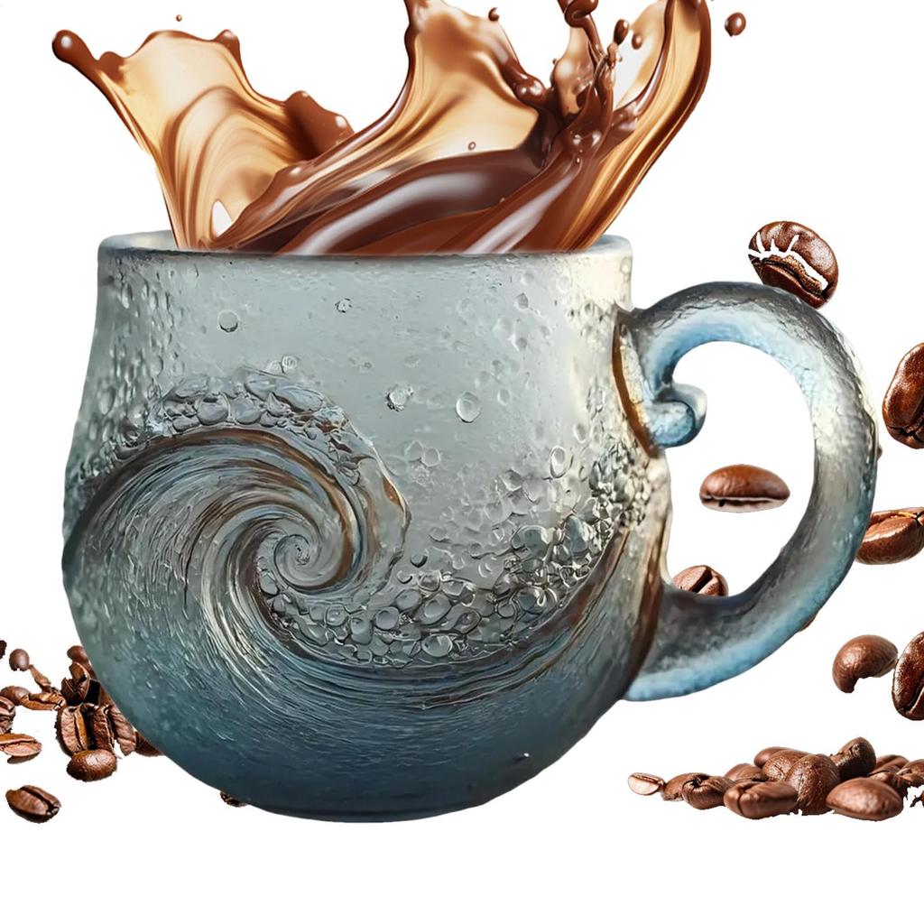 300 мл С ручкой Прозрачная кофейная кружка Стеклянные кофейные кружки Бутылка для воды Волновой дизайн Для детей Пляжный дом Офис Женщины Мужчины Взрослые Дом