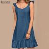 Женское летнее повседневное короткое платье без рукавов с круглым вырезом