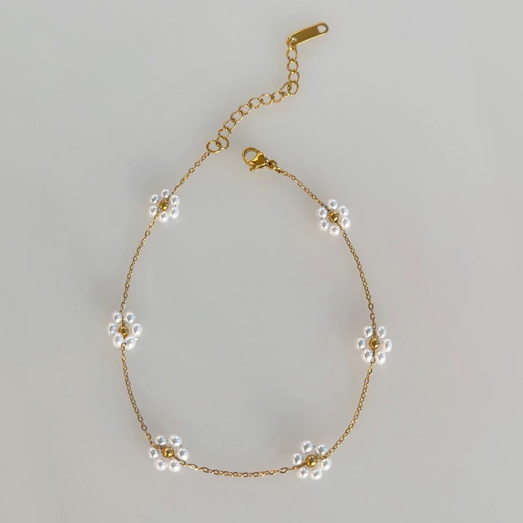 Женские ювелирные изделия Ремешки Летнее ожерелье с жемчужным цветком Модное ожерелье из титановой стали Цепочка на талию Браслет на щиколотку Набор из титановой стали Сохранение цвета