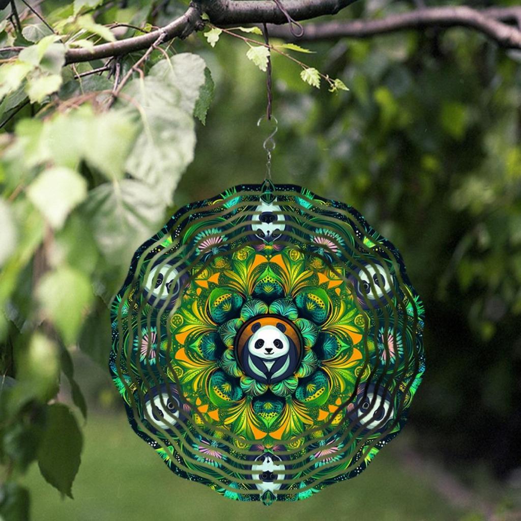 Panda Printed Wind Chime Rotating Design 360 Hook Perfect for All Seasons Garden Decor No Electricity Needed General Occasion